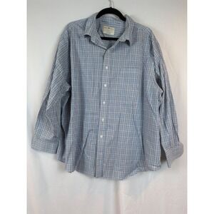 Oak Hill Mens Blue Check Button Down Shirt Easy Stretch Classic Fit 18.5 34/35